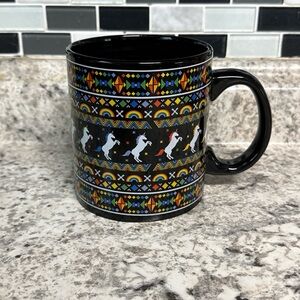 Rare Spencer’s Coffee Cup Mug Black Rainbow Ugly Sweater Unicorn Unicorns 51857